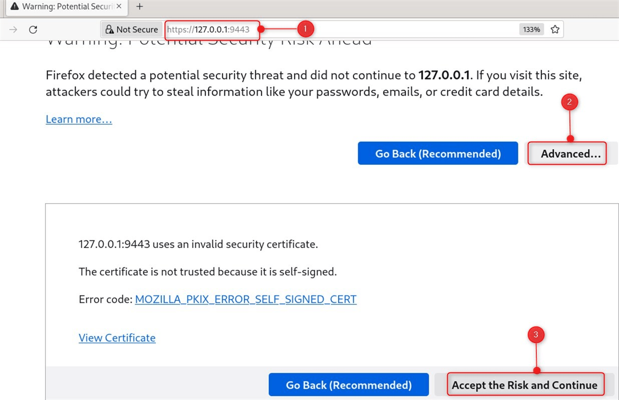 Accessing portainer web interface
