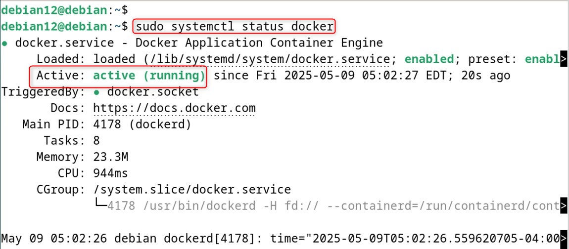 sudo systemctl status docker