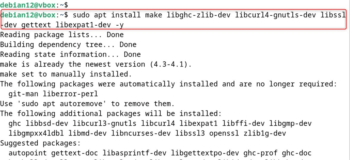 sudo apt install make libghc-zlib-dev libcurl4-gnutls-dev libssl-dev gettext libexpat1-dev -y