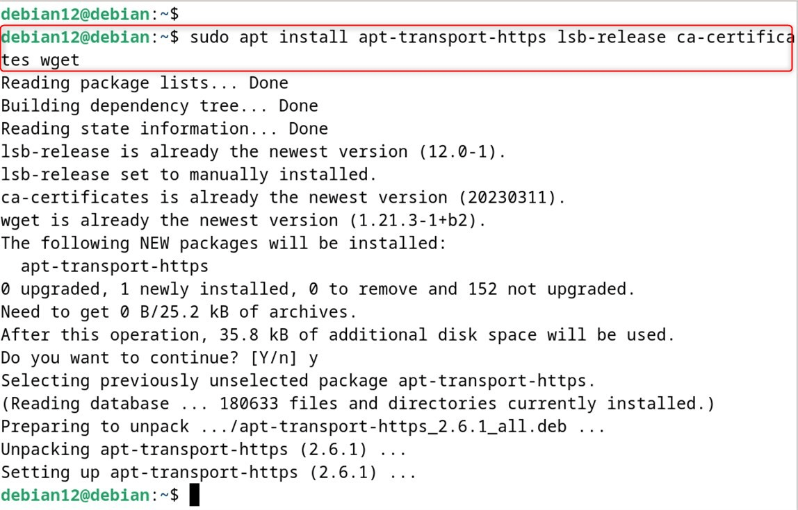 sudo apt install apt-transport-https lsb-release ca-certificates wget