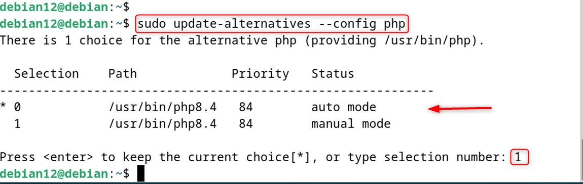 sudo update-alternatives --config php