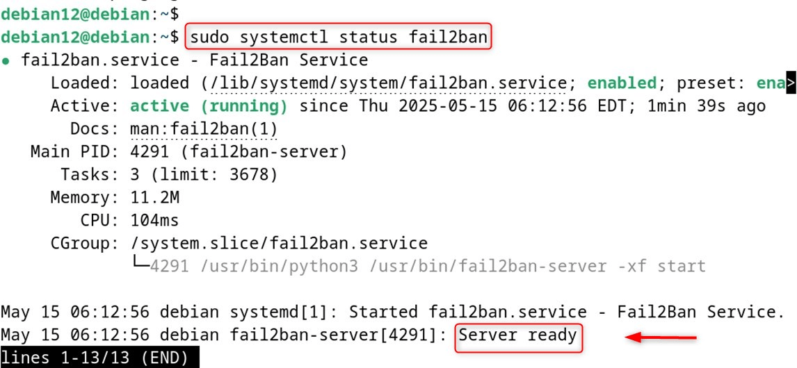 sudo systemctl status fail2ban
