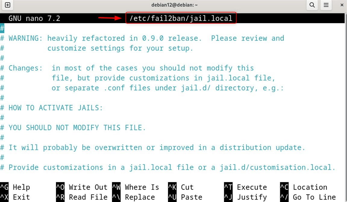sudo nano /etc/fail2ban/jail.local