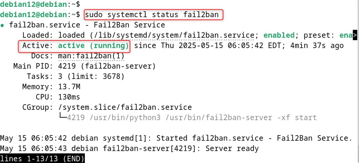 sudo systemctl status fail2ban