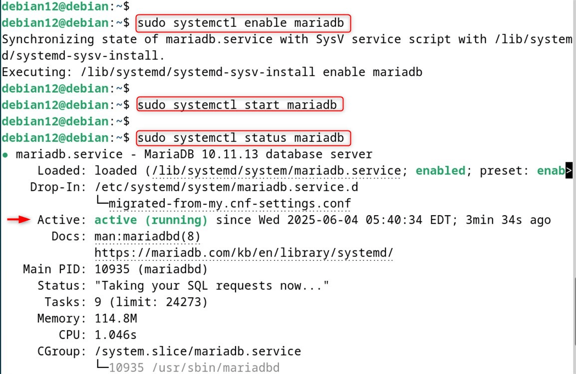 Verify MariaDB service