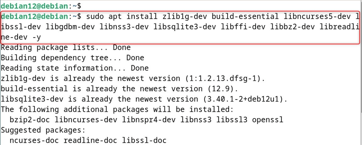 sudo apt install zlib1g-dev build-essential libncurses5-dev libssl-dev libgdbm-dev libnss3-dev libsqlite3-dev libffi-dev libbz2-dev libreadline-dev -y