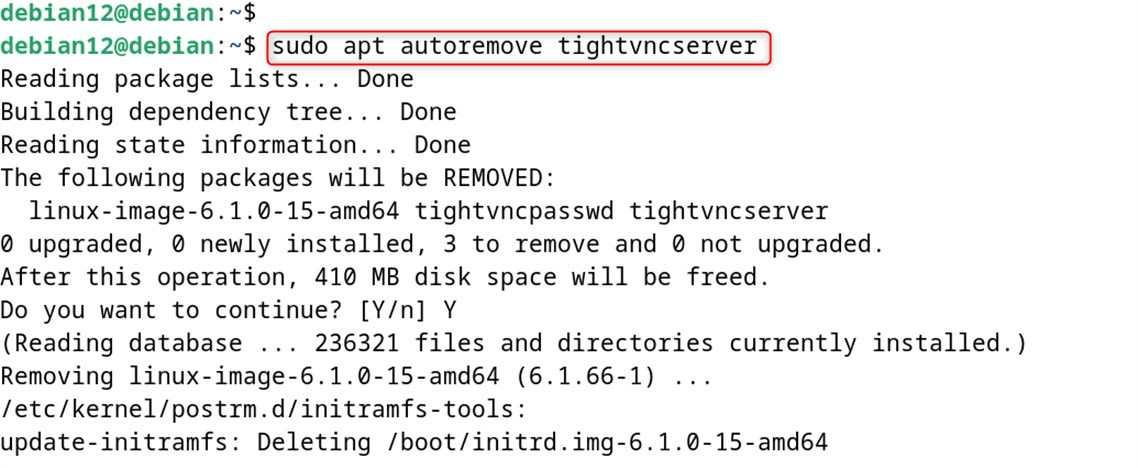 sudo apt autoremove tightvncserver