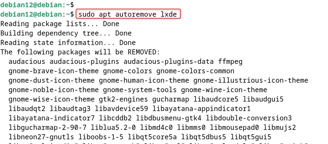 sudo apt autoremove lxde