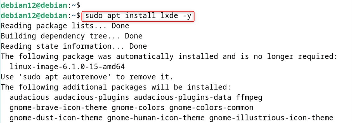 sudo apt install lxde -y