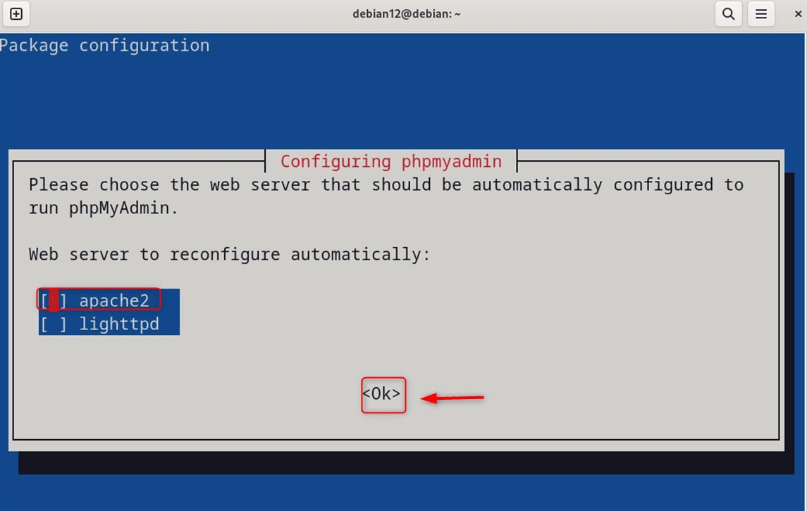 Configure web server for phpmyadmin