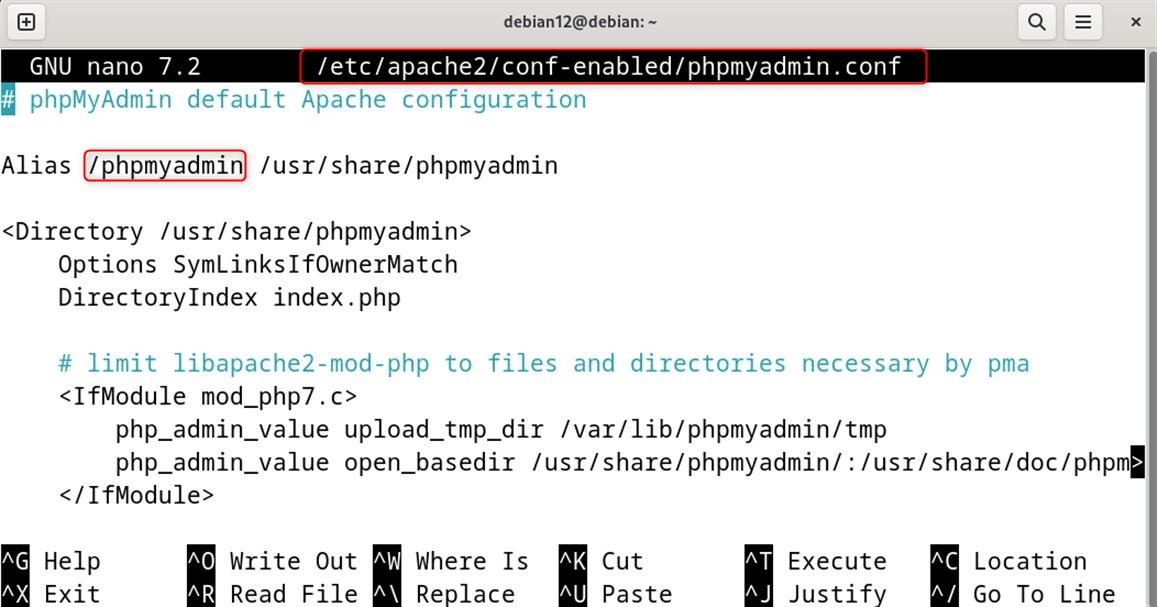 sudo nano /etc/apache2/conf-enabled/phpmyadmin.conf