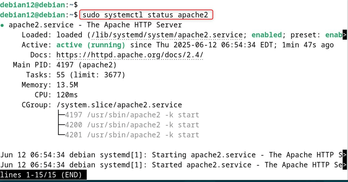 sudo systemctl status apache2