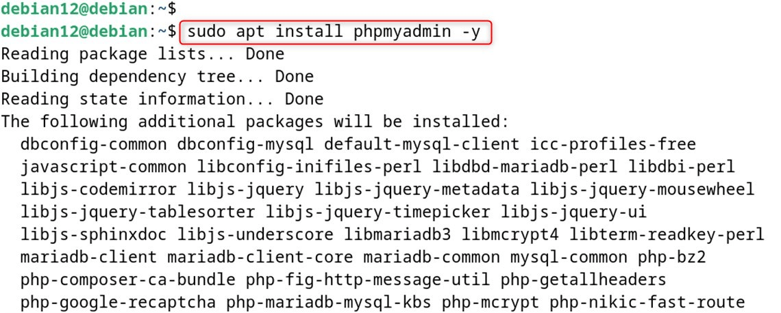 sudo apt install phpmyadmin -y