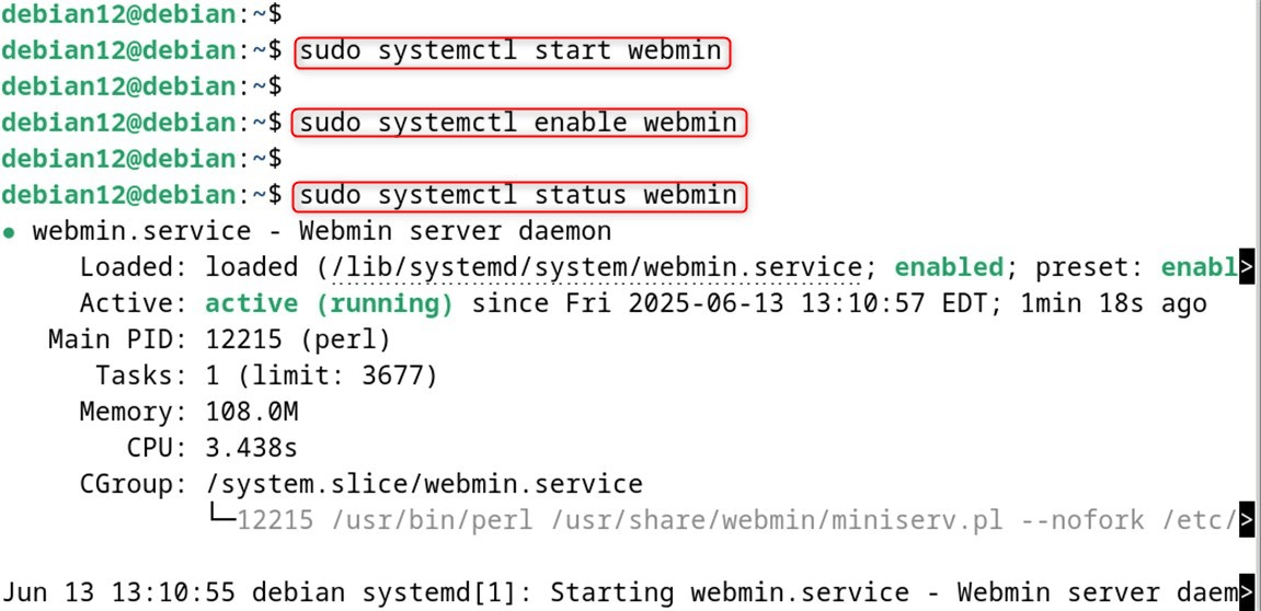 Start and enable Webmin service