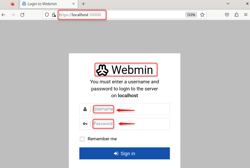 Access Webmin web interface