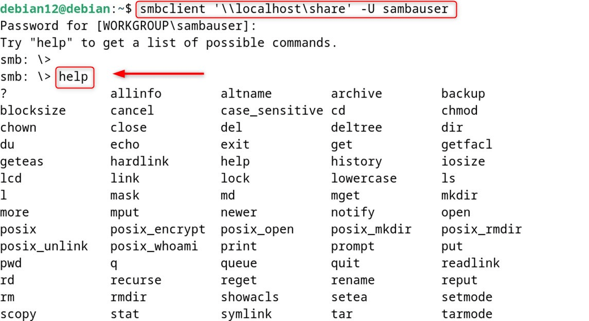 smbclient '\\localhost\share' -U sambauser