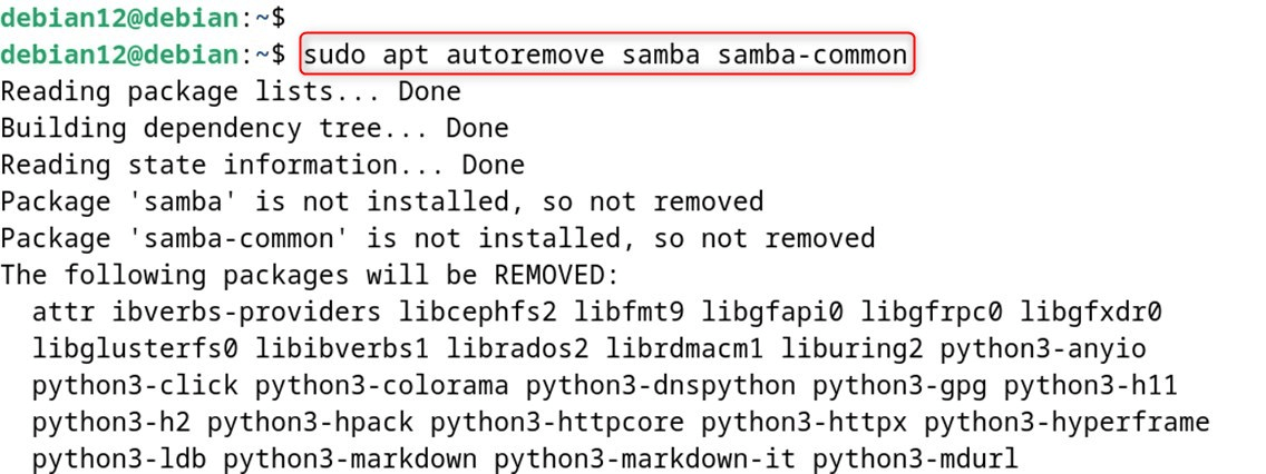 sudo apt autoremove samba samba-common