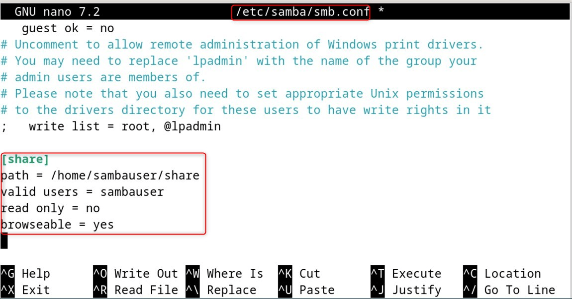 Edit Samba configuration file