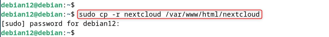 sudo cp -r nextcloud /var/www/html/nextcloud
