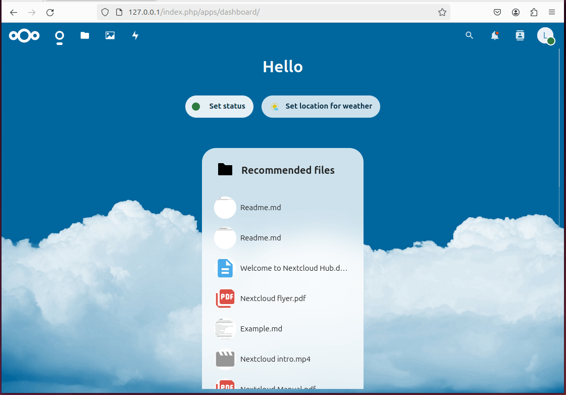 Nextcloud dashboard