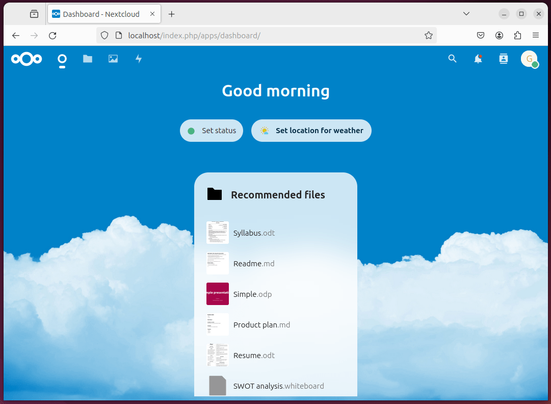 Nextcloud dashboard