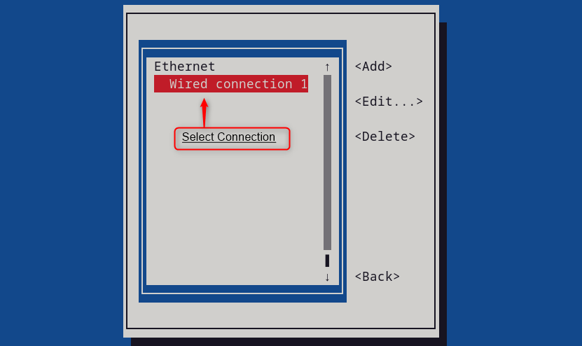 Editing a connection using nmtui