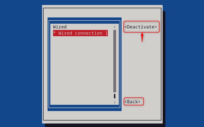 Restarting network services using nmtui