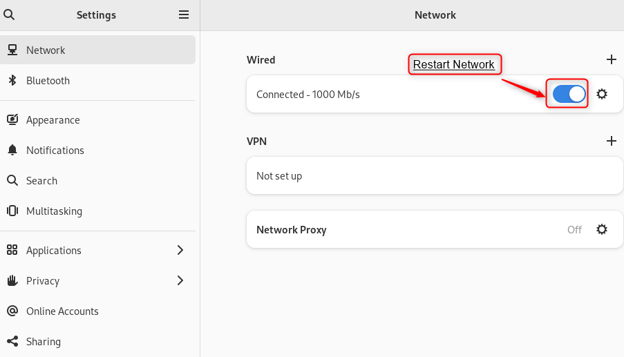 Restarting network interface