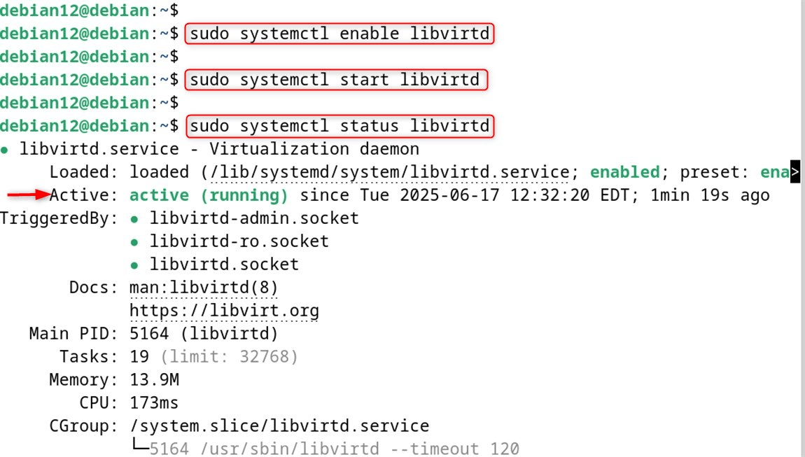 Enable and verify libvirtd service