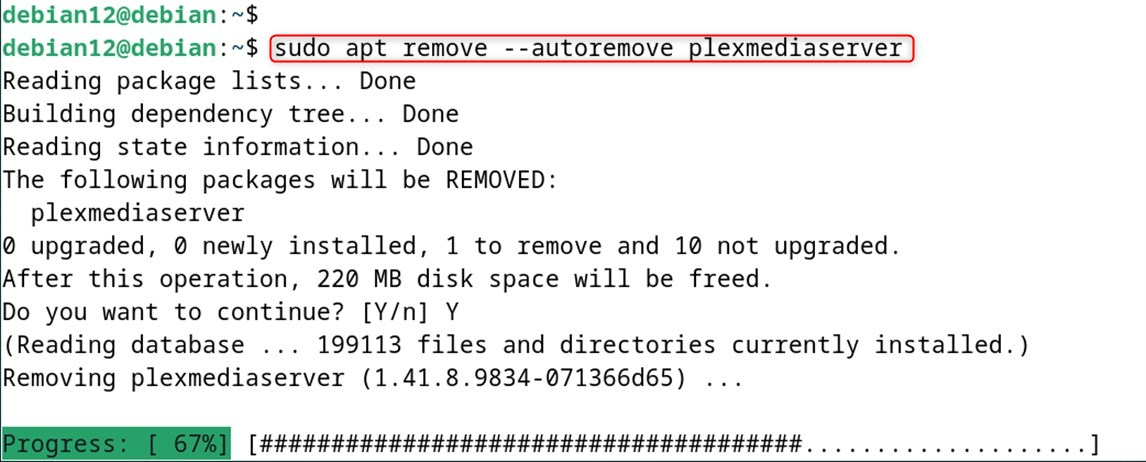 sudo apt remove --autoremove plexmediaserver