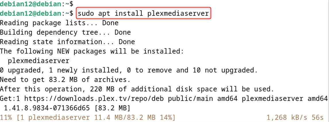 sudo apt install plexmediaserver