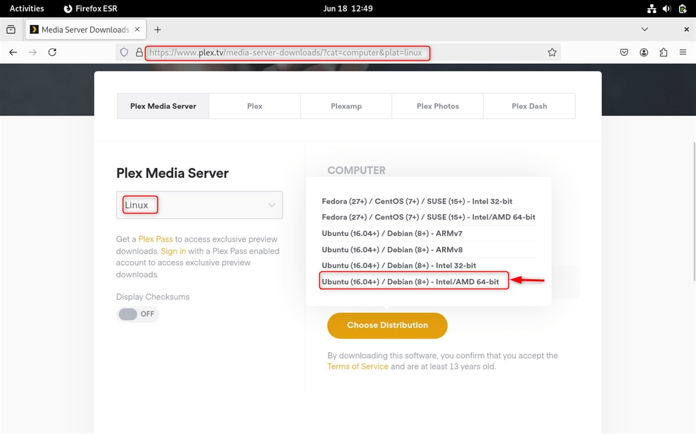 Download the Plex deb file