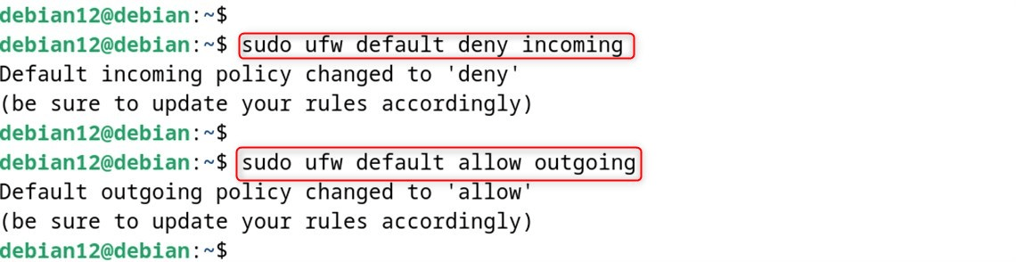 sudo ufw default allow outgoing