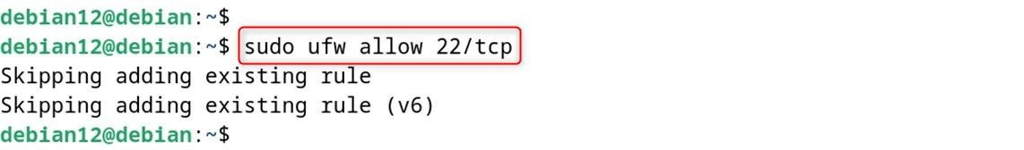 sudo ufw allow 22/tcp