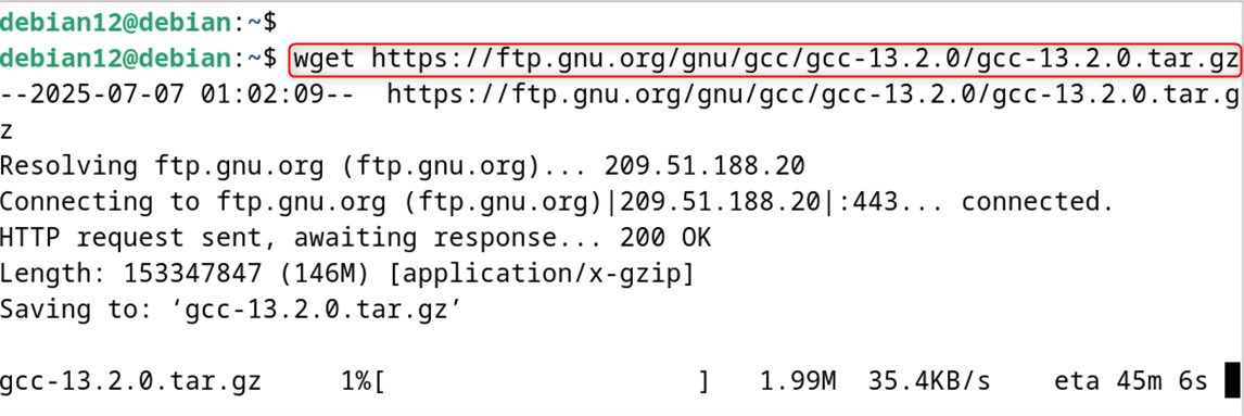 wget https://ftp.gnu.org/gnu/gcc/gcc-13.2.0/gcc-13.2.0.tar.gz