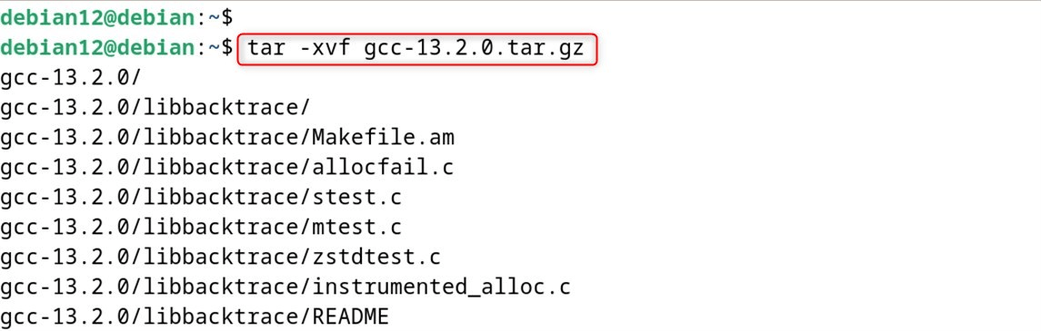 tar -xvf gcc-13.2.0.tar.gz