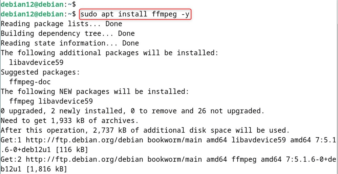sudo apt install ffmpeg -y