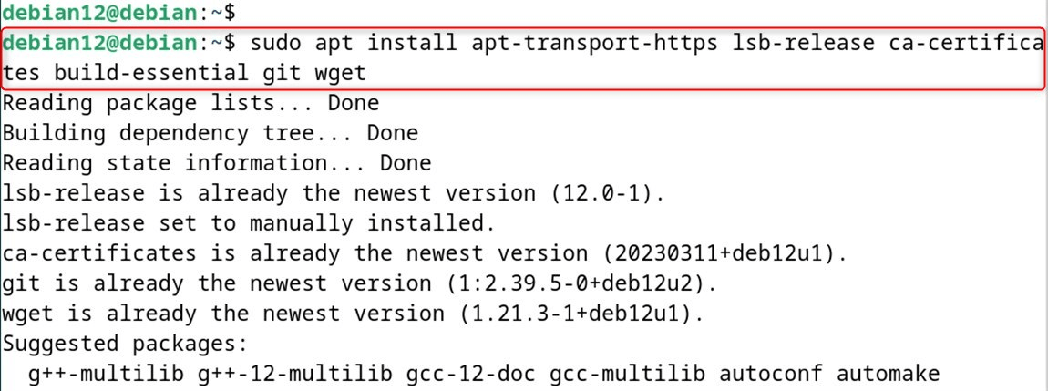 sudo apt install apt-transport-https lsb-release ca-certificates build-essential git wget
