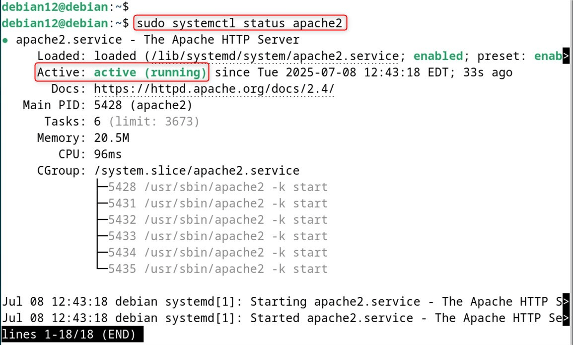 sudo systemctl status apache2