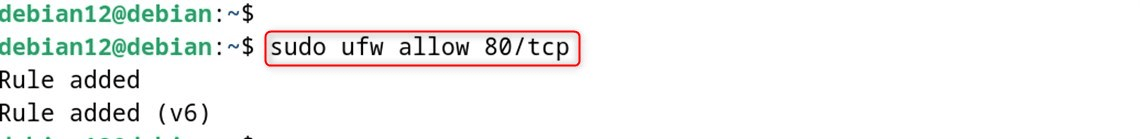 sudo ufw allow 80/tcp