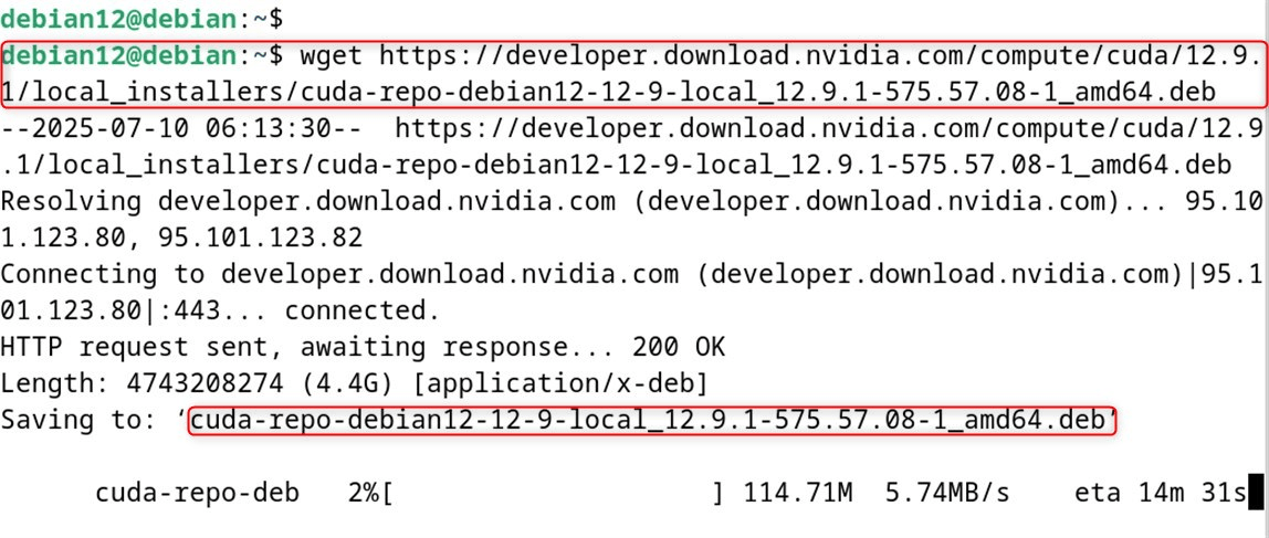 wget https://developer.download.nvidia.com/compute/cuda/12.9.1/local_installers/cuda-repo-debian12-12-9-local_12.9.1-575.57.08-1_amd64.deb