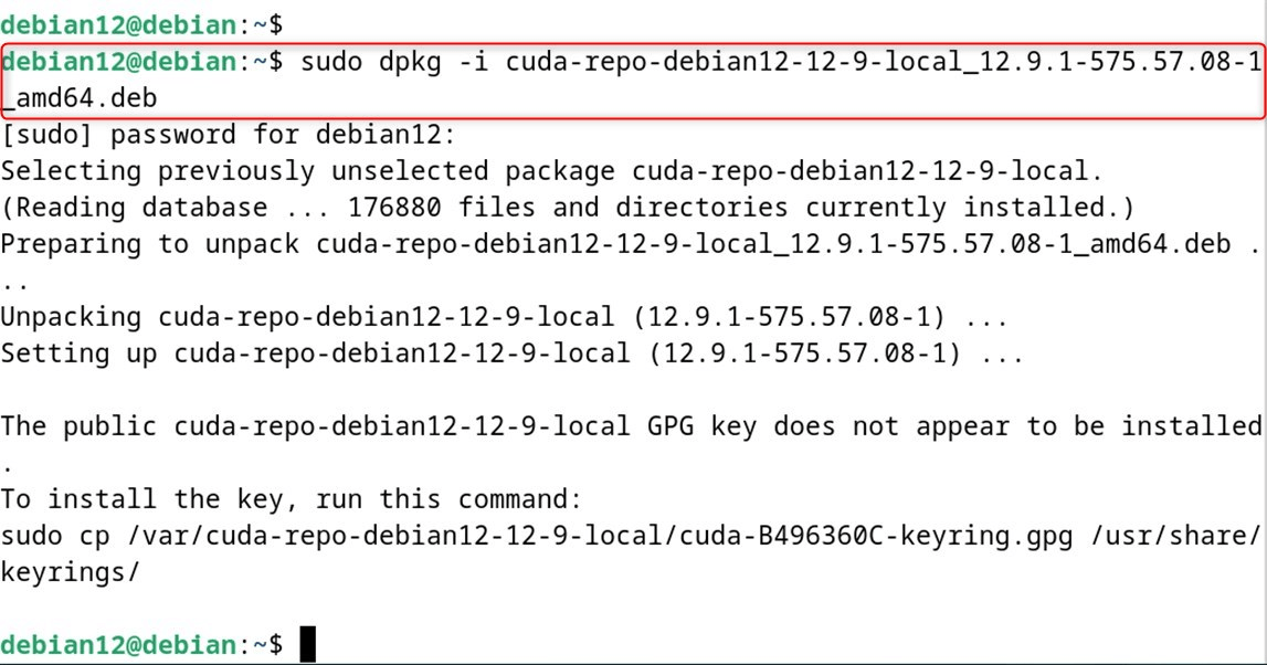 sudo dpkg -i cuda-repo-debian12-12-9-local_12.9.1-575.57.08-1_amd64.deb