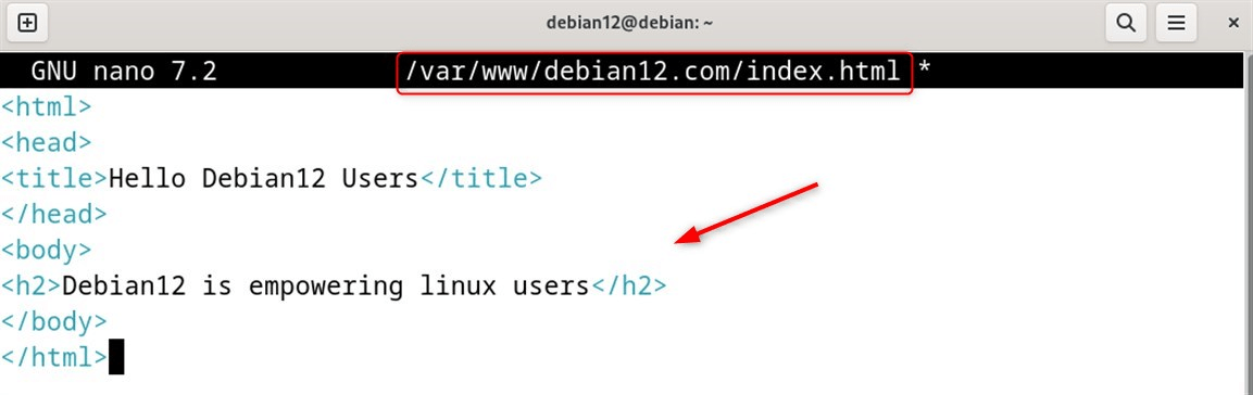 sudo nano /var/www/debian12.com/index.html