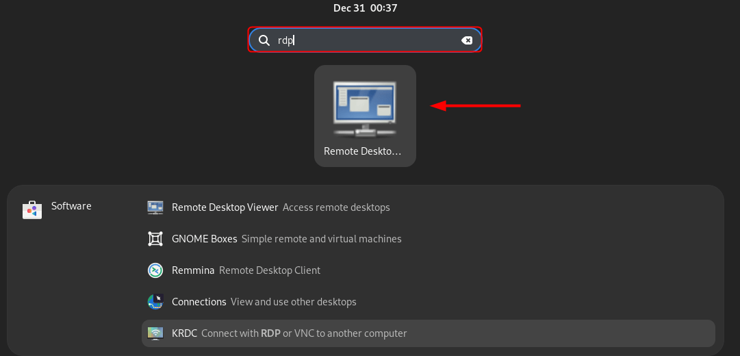 open remote desktop app on debian 12