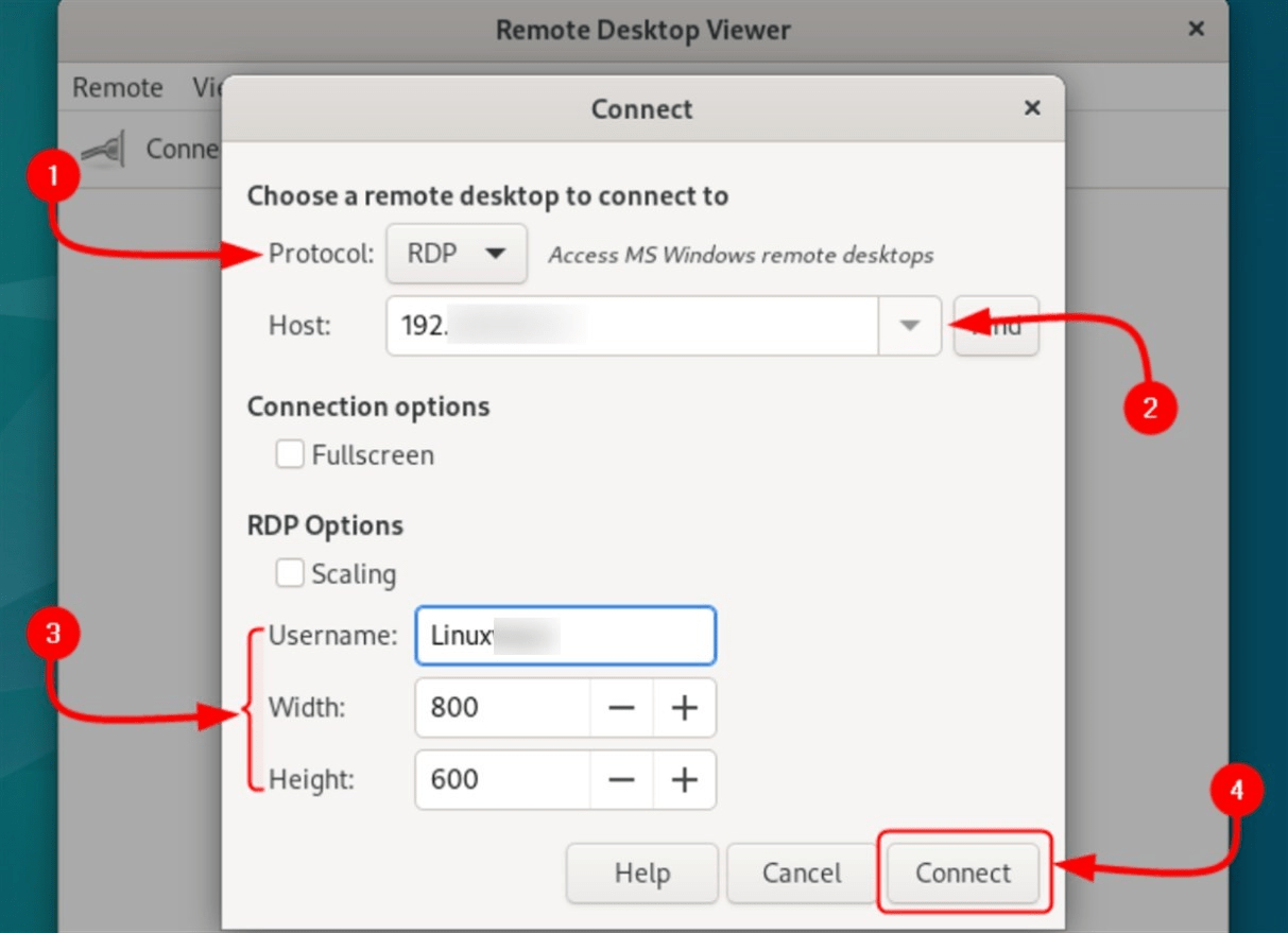 specify protocol, host ip address, and username