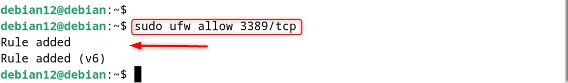 sudo ufw allow 3389/tcp