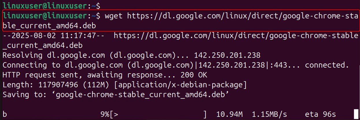 wget https://dl.google.com/linux/direct/google-chrome-stable_current_amd64.deb
