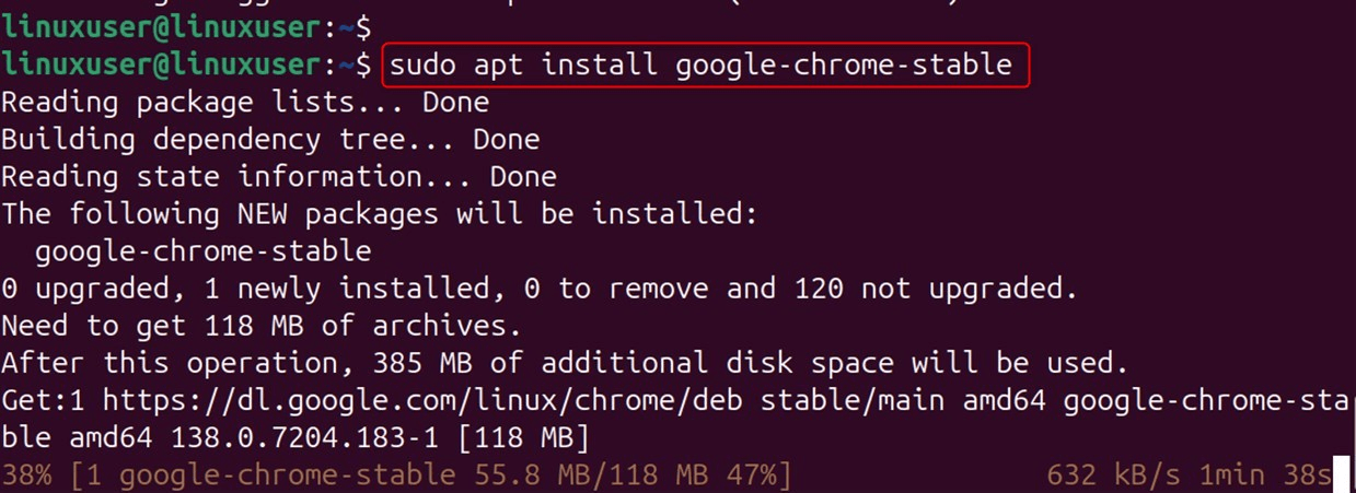 sudo apt install google-chrome-stable