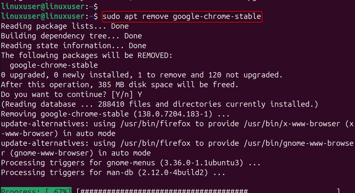 sudo apt remove google-chrome-stable