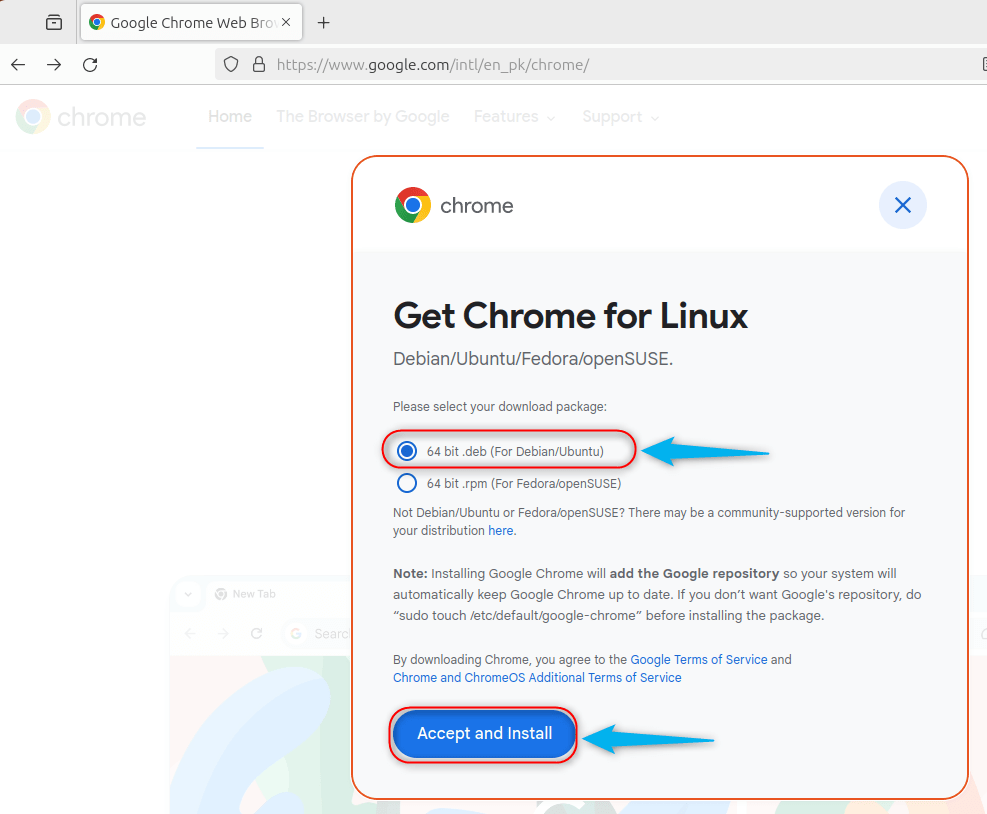 Download Chrome .deb file